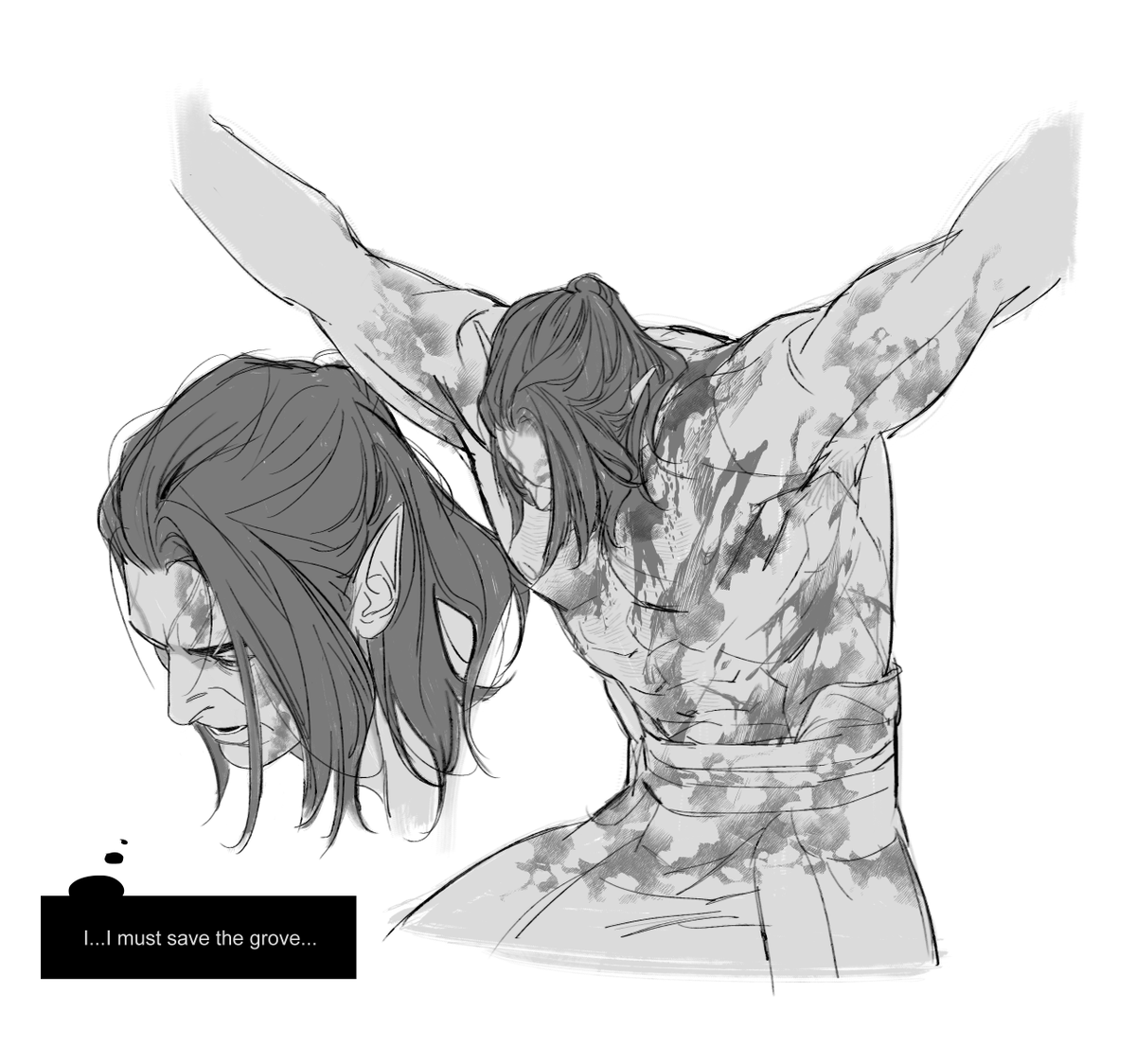 bubujelra's tweet image. what if Halsin was not in his wild shape and being tortured to confess where the grove is...