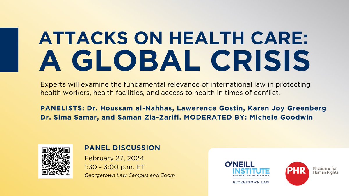 As we continue to witness a distressing surge in human rights violations and health care attacks globally, it's critical to examine the pivotal role of international law in safeguarding the right to health.

Register to join the conversation: bit.ly/3up33Kf.