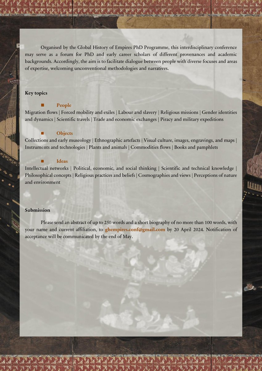 morglis's tweet photo. I'm thrilled to announce the 2nd @HistoryEmpires Conference, organised by @BomboniMassimo and me. "Within and Beyond Empires: People, Objects, and Ideas," to be held in Turin on 26-27 September. Submission deadline on 20 April. https://t.co/Hanx5Dv0eh