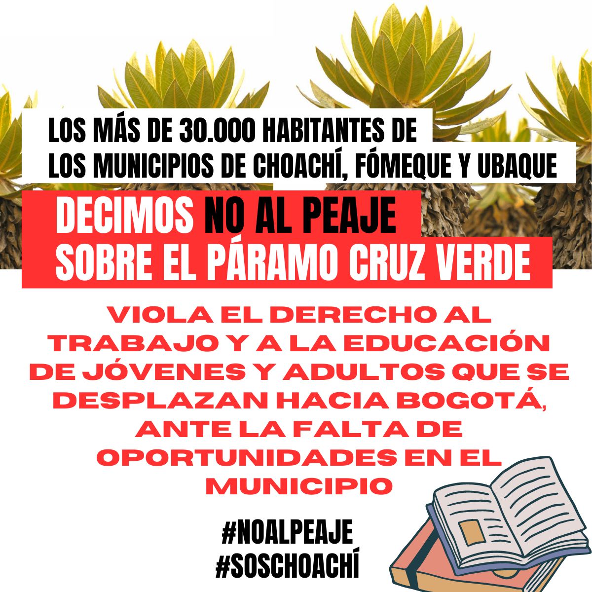 Los más de 30.000 habitantes de los municipios de Choachí, Fómeque y Ubaque NOS OPONEMOS ROTUNDAMENTE a la instalación del peaje en el páramo Cruz Verde, vía Bogotá - Choachí. #NoAlPeaje #SOSChoachí <a href="/ANI_Colombia/">Agencia Nacional de Infraestructura</a> <a href="/PerimetralOB/">Perimetral Oriental de Bogotá</a> <a href="/MinTransporteCo/">MinTransporte</a> <a href="/MinAmbienteCo/">MinAmbiente Colombia</a> <a href="/UltimaHoraCR/">ÚltimaHoraCaracol</a>