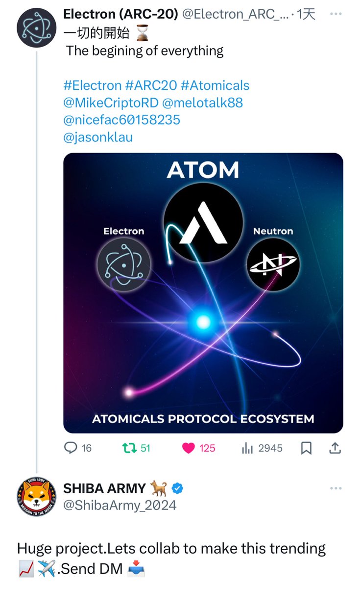 OrdiETHs's tweet photo. 欢迎shibarmy 正在加入#arc20 #electron 关注低市值宝石!电子王者🫅#atom #Atomicals #Electeon #ARC20 #SHIB #shiba https://t.co/GXDEydfn2w