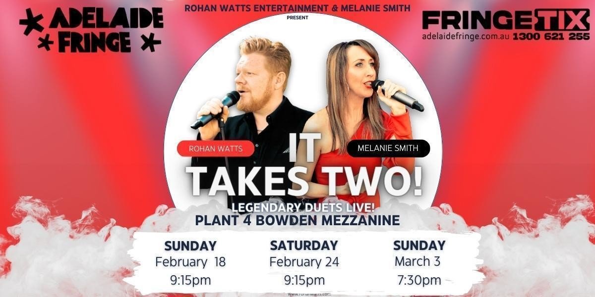 1395FIVEAA's tweet photo. NOW: @rohanwatts and Melanie Smith from It Takes Two.

They'll serenade you with iconic duets of the 50s, 60s, 70s, and 80s this @ADLfringe season.

Grab your tickets now at: https://t.co/EBmJB1pQkT https://t.co/d83LT2pK4C