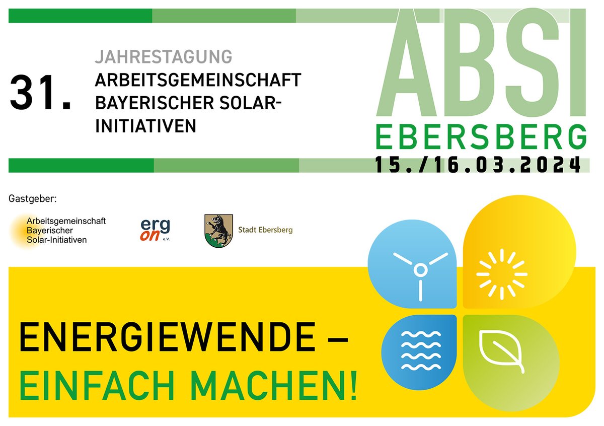 Am 15. &amp; 16.3. findet im alten Speicher unter dem Titel "Energiewende - Einfach mitmachen!“ die 31. Jahrestagung der Arbeitsgemeinschaft Bayerischer Solarinitiativen mit jeder Menge Fachvorträgen statt. Alle Infos unter: solarinitiativen.de