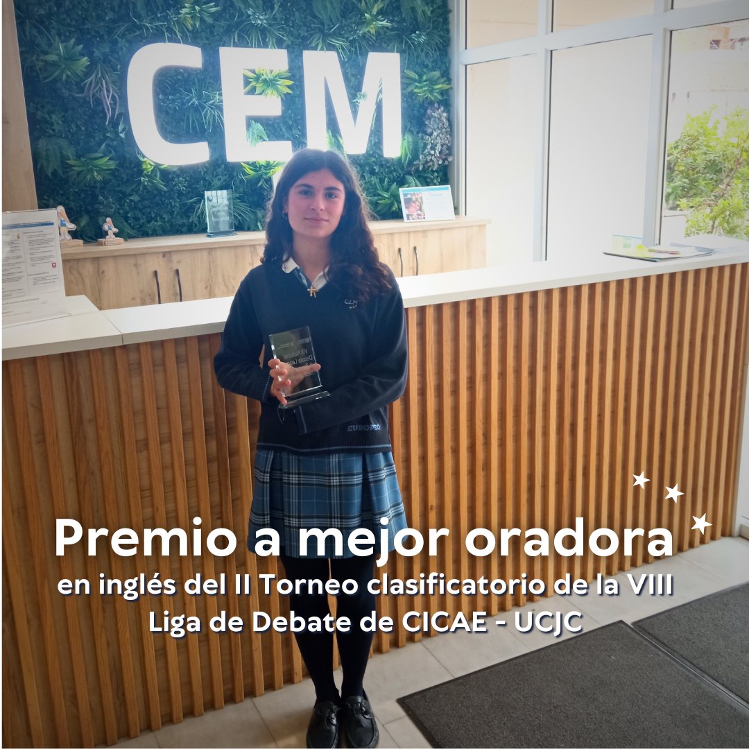 ¡Nuestro equipo de debate está imparable! Hace un par de semanas se celebró el II Torneo de la#LigadeDebateCICAE, donde participaron alumnos de 4º de ESO. La alumna Beatriz Alarcón, ha sido escogida como la 'mejor oradora en inglés' del torneo. ¡Enhorabuena por tu trabajo!🙌🎉