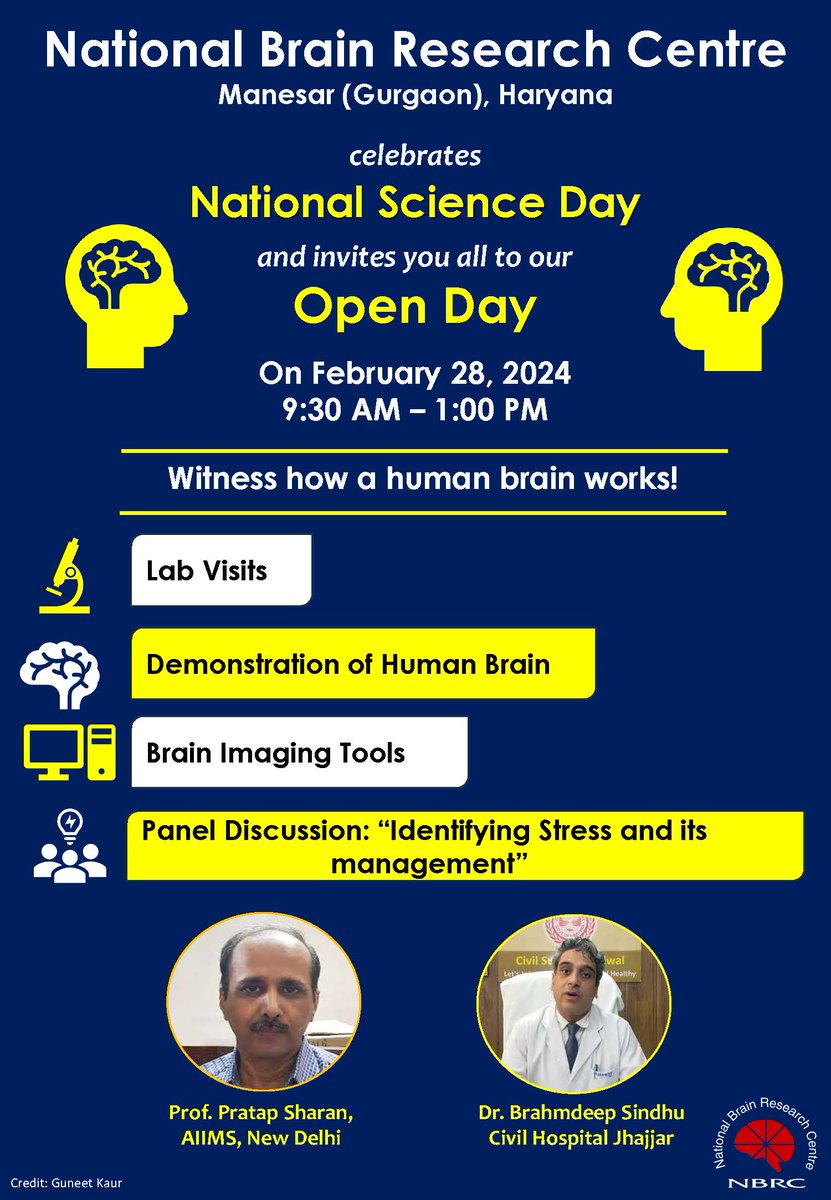 DBT_NBRC's tweet photo. Join @DBT_NBRC for 'OPEN DAY' on #NationalScienceDay, Feb 28, 2024! 🧠 Witness how the human brain works! 🧬 NBRC welcomes students and the public from 9:30 AM to 1 PM. Don't miss out! For more details, visit our website: https://t.co/GmAWgtQ46z @DBTIndia @IndiaDST @PsethNbrc https://t.co/30Nerxo6oa