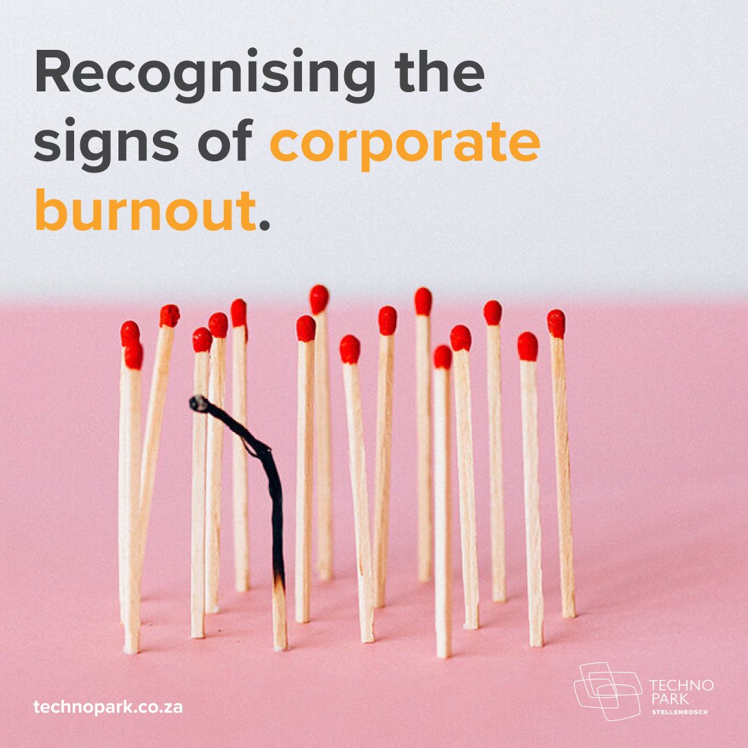 🔥Burnout doesn’t discriminate.🔥 

Recognising the signs of corporate burnout, in yourself or your team, makes it easier to establish preventative measures to overcome it. 

Read more about it here 👉 ow.ly/BBnH50QCCHK

#burnout #wellness #technopark #stellenbosch