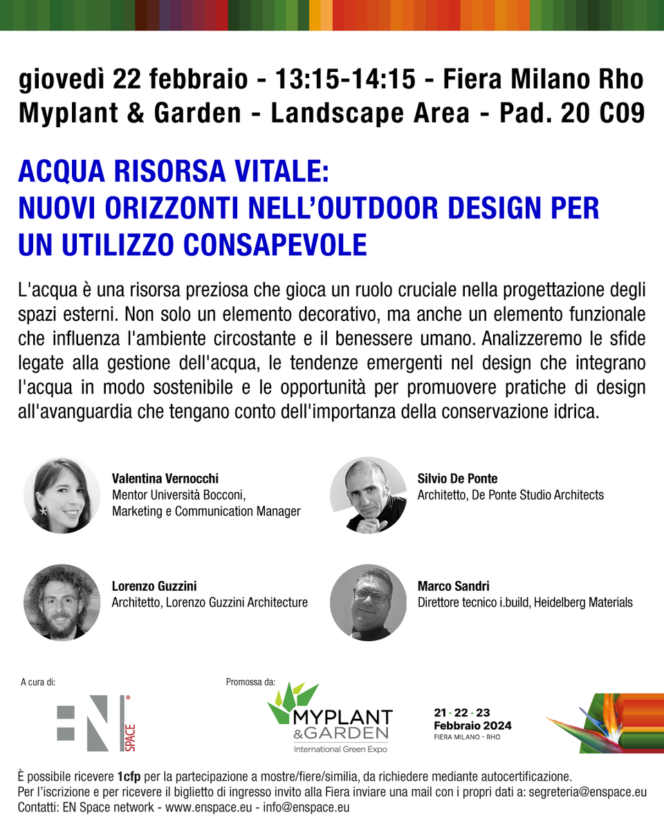EN_SPACE's tweet photo. ACQUA RISORSA VITALE: NUOVI ORIZZONTI NELL’OUTDOOR DESIGN PER UN UTILIZZO CONSAPEVOLE
Per info e invito alla Fiera: https://t.co/PdkTqbCipo
#MyPlantGarden #Myplant24 #ENSpace #LandscapeArea #Natura  #Edilizia #GreenBuilding #Paesaggio https://t.co/I7NfNUoIjw