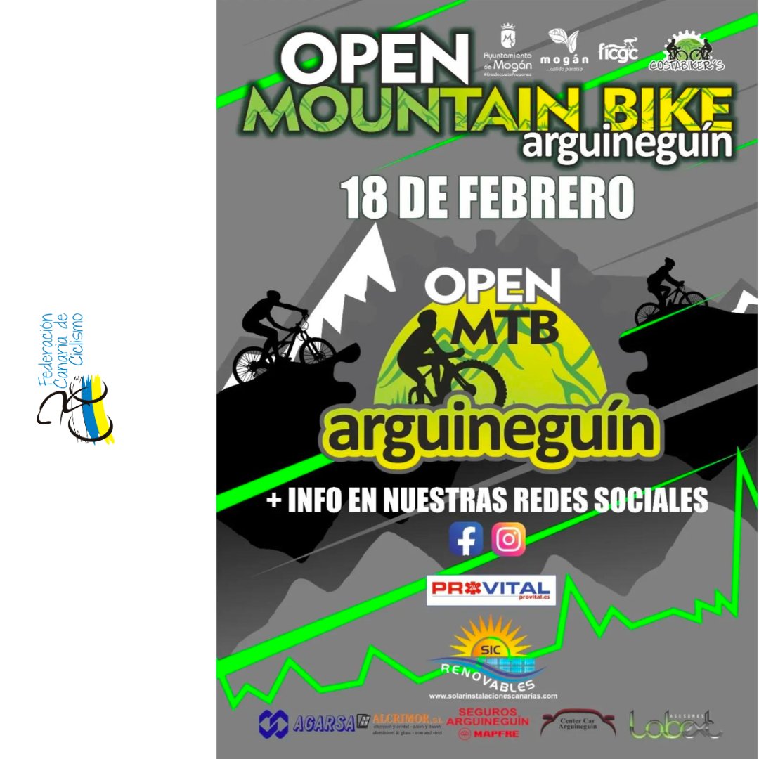 En nuestra web ciclismocanario.es podrás encontrar toda la información de las pruebas del fin de semana:

👉 Open MTB ARGUINEGÍN.
👉DHI TARA.
👉1º PRUEBA COPA CANARIA CIRCUITO DE JOVER.

¡Mucha suerte y a DISFRUTARLO! 🚵‍♀️🚵‍♂️⚡️

#ciclismocanario #yosoyciclista