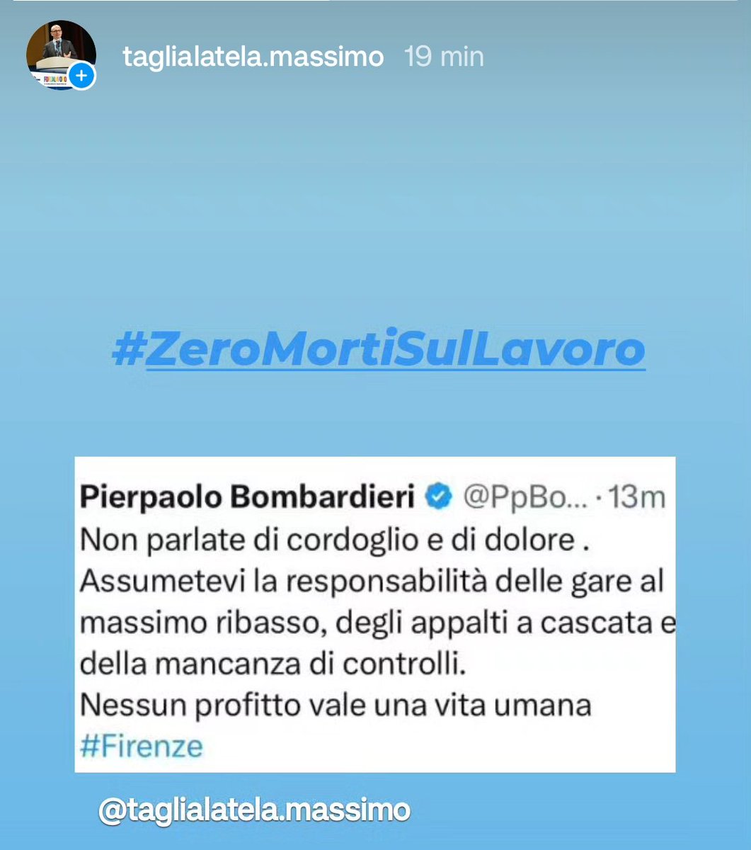 TaglialatelaMax's tweet photo. #ZeroMortiSulLavoro https://t.co/E3DPKSNclb
