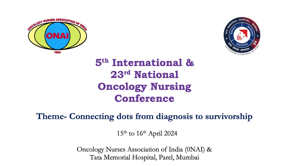 📣Conference Alert The 5th International & 23rd National Oncology Nursing Conference (April 15-16, 2024 at Tata Memorial Hospital in Parel, Mumbai, India). Register here: docs.google.com/forms/d/e/1FAI…