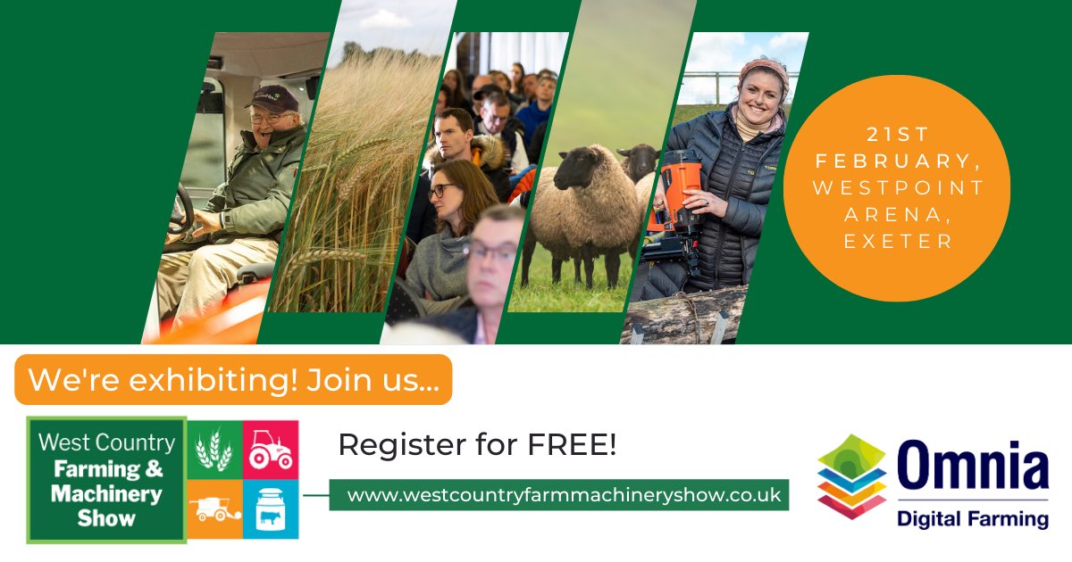 We’re exhibiting at the West Country Farm and Machinery show next week. Come and talk to us about all things digital farming from Precision ag to farm compliance. <a href="/omniauk/">Omnia Digital Farming</a> @Hutchinsons_Ag