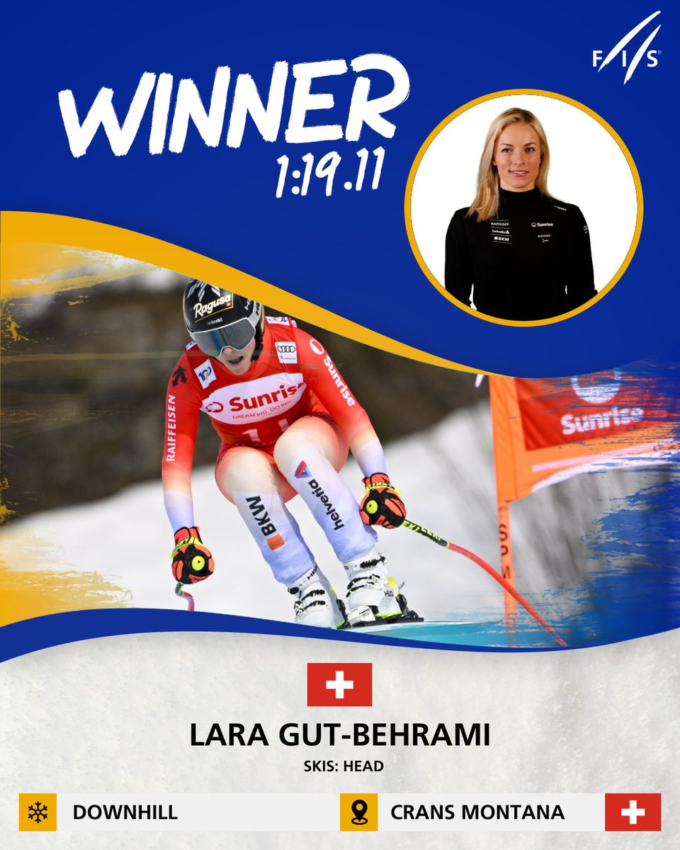 fisalpine's tweet photo. Lara Gut-Behrami is unstoppable! 🏆🇨🇭 She claims her 4th consecutive World Cup victory, her 4th in @worldcupcransmontana, her 7th this year (1st in DH) and her 44th overall. 🤯 Returning to the top in Downhill after two years! What a champion! 👏🏻
🥈 @jasmineflury & @connyhuetter share the second place on the podium!

#fisalpine #ski #wintersport