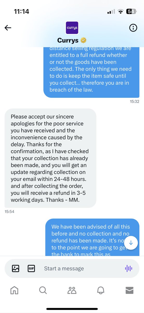 JemmaGaunt's tweet photo. @currys Tuesday 15:54 promised a call back within 24-48 hours were now Friday (bear in mind last Wednesday we were told we would get a call back within 48 hours) still waiting still no refund @financialombuds @BBCWatchdog were not getting anywhere with this company help please https://t.co/uPy3rfp8kv