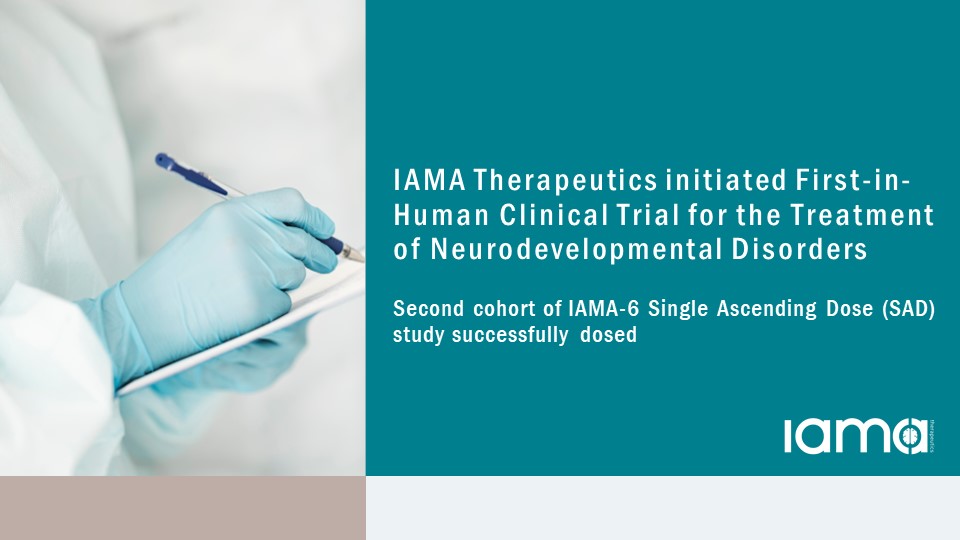Exciting News! We've initiated our First-in-Human Clinical Trial for the treatment of neurodevelopmental disorders with IAMA-6. We’ve successfully dosed the first two cohorts, and we’re moving forward to the third.

#IAMAtherapeutics #Neurodevelopment #ClinicalTrial #Biotech