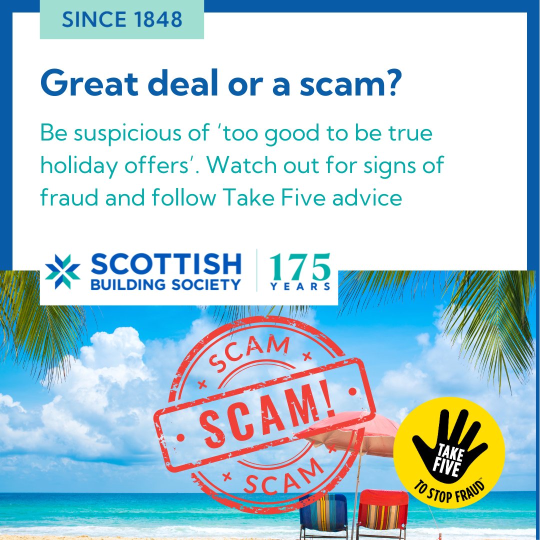 Booking your summer getaway? Remember to look out for the signs of ticket fraud and follow the Take Five advice. Contact your bank immediately if you think you’ve fallen for a scam and report it to Action Fraud. bit.ly/3wbNeHp