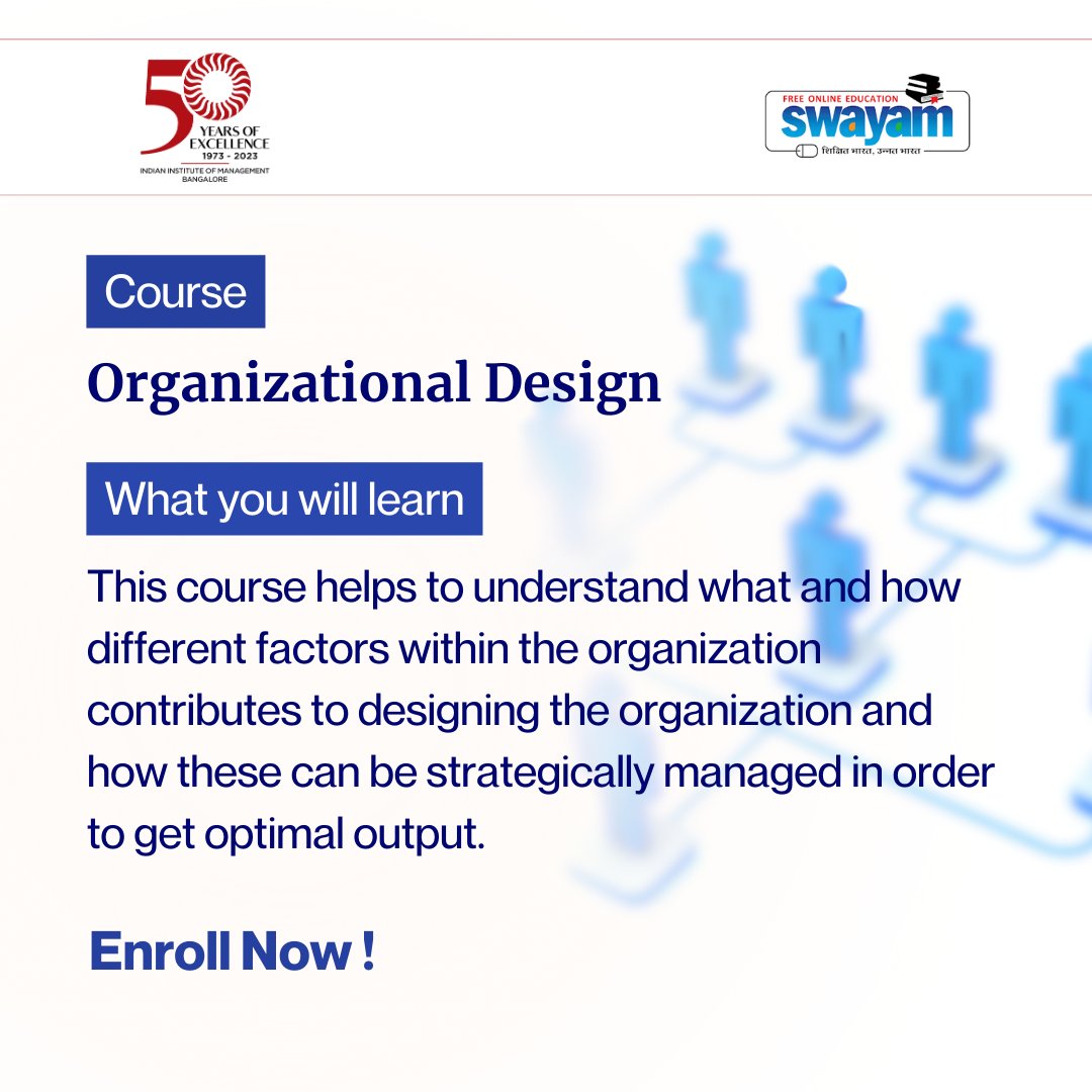 iimbxonline's tweet image. 𝐄𝐥𝐞𝐯𝐚𝐭𝐞 𝐲𝐨𝐮𝐫 𝐜𝐚𝐫𝐞𝐞𝐫 𝐰𝐢𝐭𝐡 𝐭𝐡𝐞 &apos;𝐎𝐫𝐠𝐚𝐧𝐢𝐳𝐚𝐭𝐢𝐨𝐧𝐚𝐥 𝐃𝐞𝐬𝐢𝐠𝐧&apos; 𝐜𝐨𝐮𝐫𝐬𝐞 𝐨𝐧 𝐒𝐖𝐀𝐘𝐀𝐌! 𝐄𝐧𝐫𝐨𝐥𝐥 𝐧𝐨𝐰.

𝐂𝐨𝐮𝐫𝐬𝐞 𝐋𝐢𝐧𝐤 : onlinecourses.swayam2.ac.in/imb24_mg25/pre…

#OrganizationalDesign #SWAYAM @SWAYAMMHRD @iimb_official