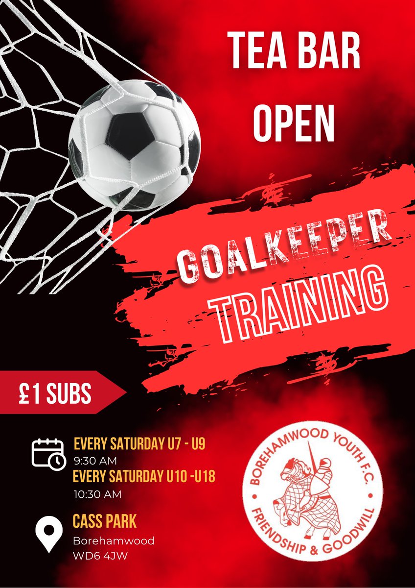BorehamwoodYFC's tweet photo. GOALKEEPER TRAINING IS BACK ON TOMORROW 17th February 2024 . https://t.co/OR8g3GtcpV