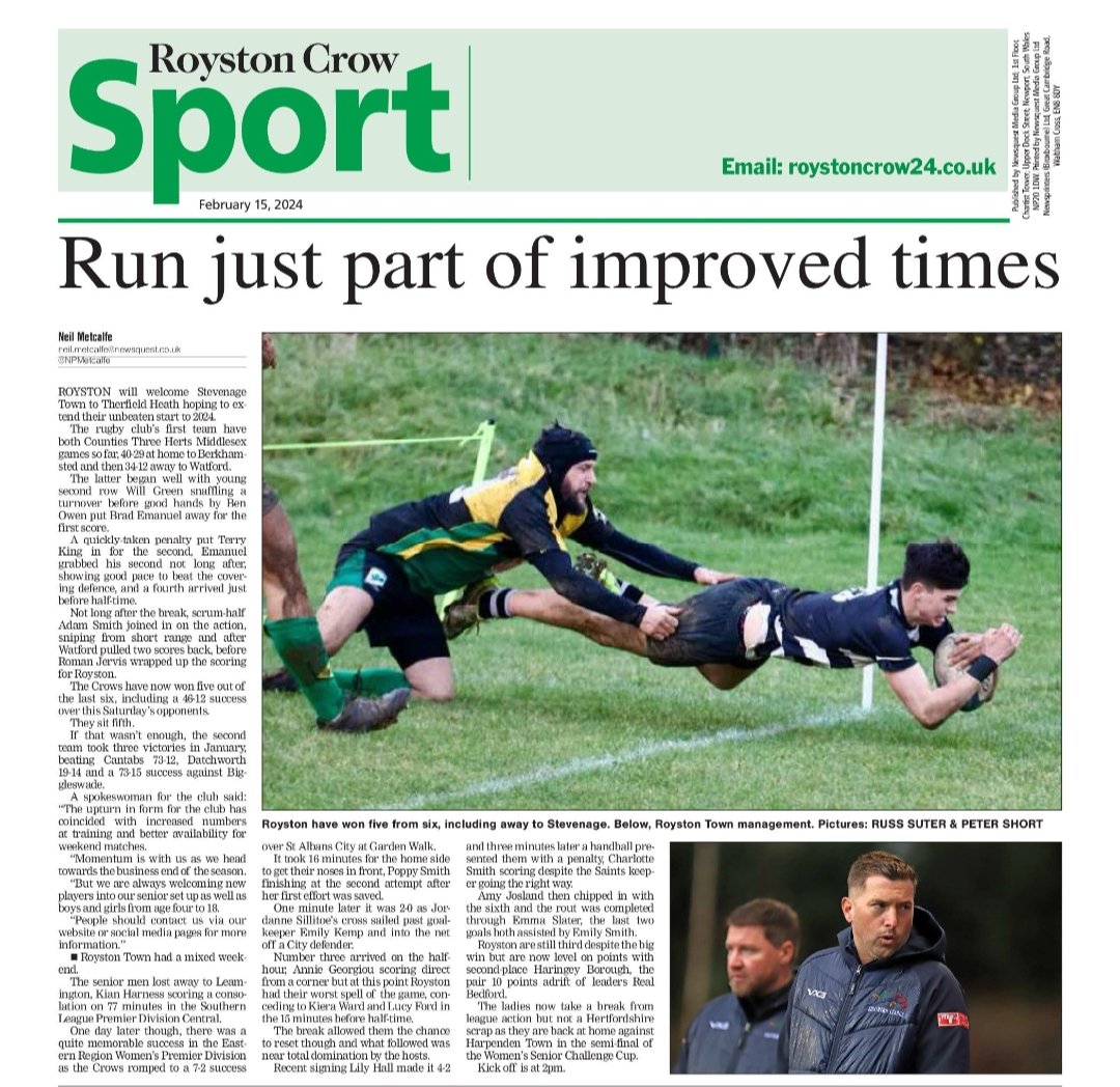 Things we love to see:
'One of our Own' x 2 scoring for #Royston in 2 different sports:
#WillGreen for <a href="/RoystonRUFC/">Royston Rugby Club</a> Men's 1st XV
And
<a href="/_kianharness9/">K H</a> for <a href="/RoystonTownFC/">Royston Town FC</a> Men's 1st XI
All on the sports page of our very own <a href="/roystoncrow/">Royston Crow</a> 
#Commuinty #TEAM #Legacy #LTAD