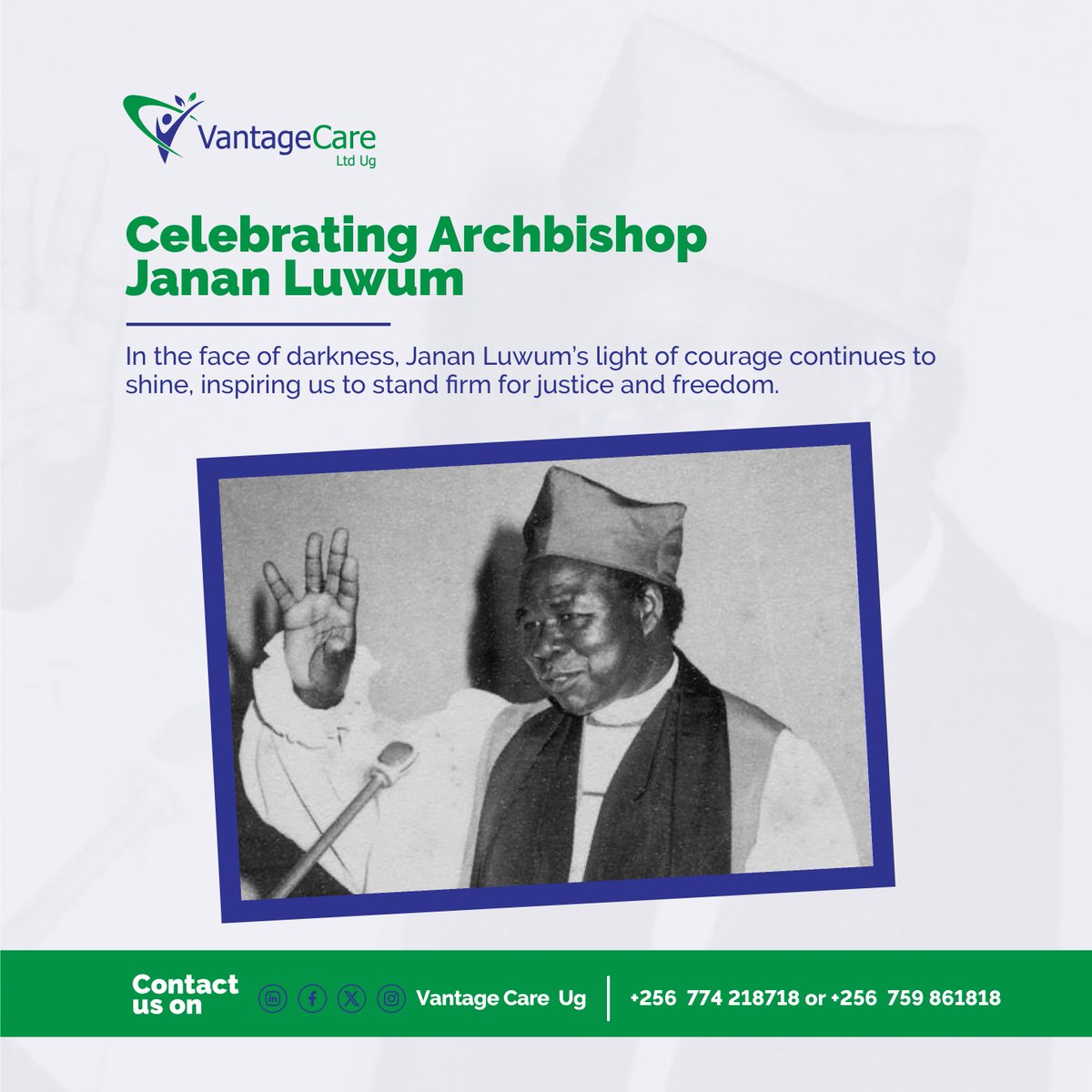 VantageUg's tweet photo. Janan Luwum's courage reminds us that even in the darkest times, the light of justice and righteousness must never be extinguished.
#VantageCare
#CaringTogether
#AgingWithGrace
#CareBeyondBoundaries https://t.co/VNMxlSZBCM