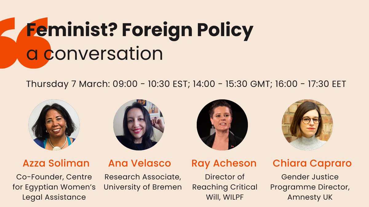 The challenges of the world are demanding new approaches to current crises: is FFP up to the task? Join us for a conversation about #WPS & #FFP with @chiaracapraro @achesonray @_anavelasco @AzzaSoliman1, chaired by our own @DetmerYens Register us06web.zoom.us/webinar/regist…