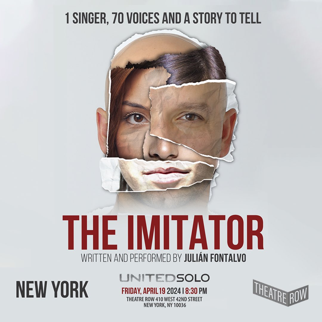 1 Singer🎤, 70 Voices, and a Story to Tell. ⭐️ The Imitator Goes to NYC ⭐️ Discover the show that’s taking the world by storm. 🎭 @TheatreRowNYC 🎭@unitedsolo , NY. 📍 410 West 42nd Street, New York. 📅 Friday, April 19 ⌚️ 8:30 pm 🎟️ bit.ly/487GGH2