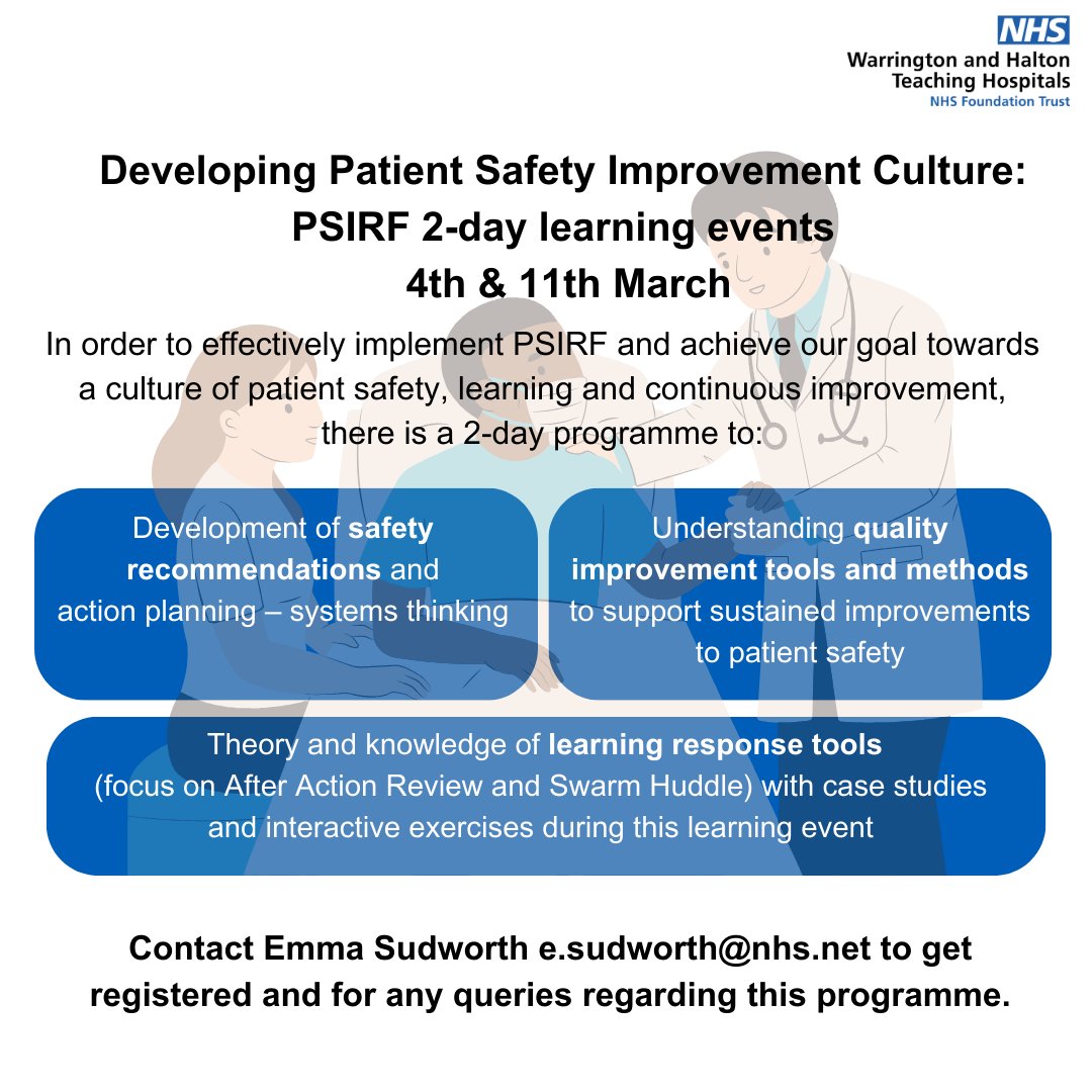 📣Are you keen to help embed PSIRF across the Trust? Register your place for this training event to learn about systems thinking, QI tools and methods &amp; learning response tools <a href="/Kimberley_S_J/">Kimberley S-Jamieson</a> <a href="/alanil1/">Layla</a>   <a href="/DCarter0808/">Deborah Carter</a> <a href="/ENQuiderJr/">E.Q.</a> @LisaRose2006 <a href="/PRFitzsimmons/">Paul Fitzsimmons</a> <a href="/AQprogrammeNHS/">Advancing Quality (AQ)</a>