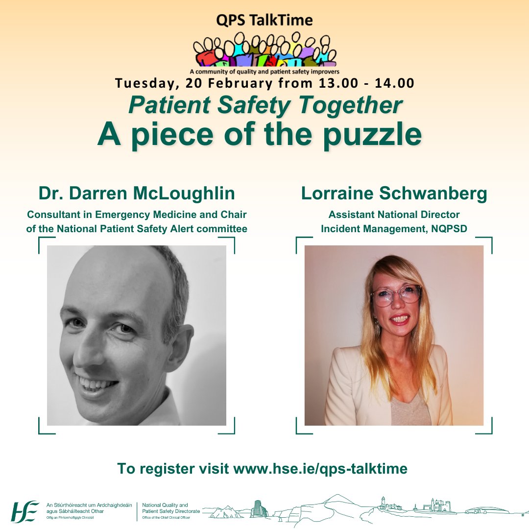 Meet some of our panel👋 Join us on Tuesday to learn more about the work of Patient Safety Together🤲 Register at this link www2.healthservice.hse.ie/organisation/n…