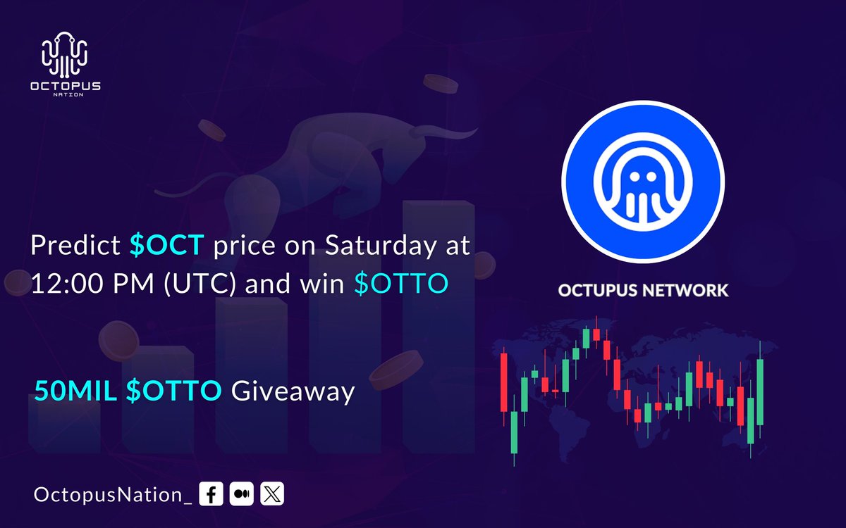 OctopusNation_'s tweet image. 📢Join our $OCT Price Prediction Challenge and Win $OTTO 🚀

Predict $OCT price at 12:00 PM UTC (Saturday)

⏰Submission Deadline: February 17, 2024, at 2:00 AM UTC.

How to Participate:
docs.google.com/document/d/15u…

Like, Follow @ottochain_, @OctopusNation_ tag 3 Pals &amp;amp; Repost

#Web3