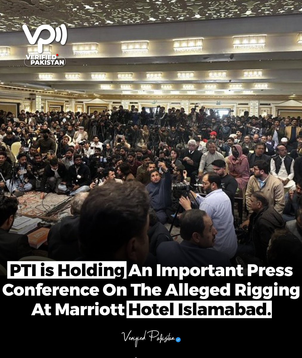 theverifpk's tweet photo. Tehreek-e-Insaaf is holding an important press conference on the alleged rigging at Marriott Hotel Islamabad..
.
.
#PTI #marriothotel #breakingnews #Verifiedpakistan https://t.co/UpHbvUkq5x