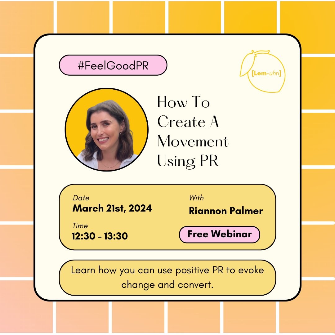 We're hosting Lem-uhn's first ever webinar and we'd love you to join us.

We'll be revealing the secrets of our Feel-good PR formula.

us02web.zoom.us/webinar/regist…