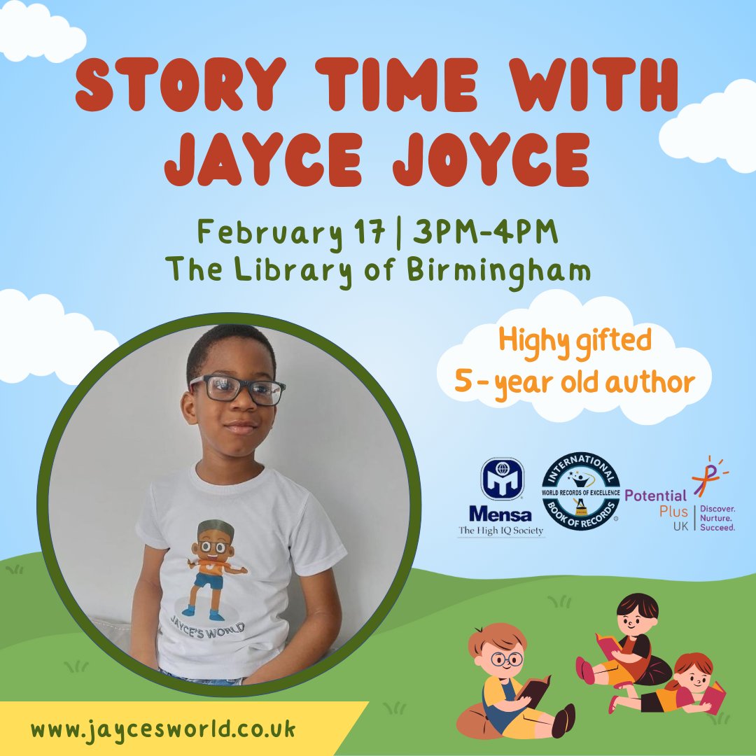 Tomorrow is the day we've all been waiting for! 🎉

Join us for Jayce's Special Story Time at The Library of Birmingham! 📖 See you there! ✨

#JayceJoyce #youngestauthor #storytime #kidsinspiration #LibraryofBirmingham #spreadtheword #encouragedreams #readingadventure