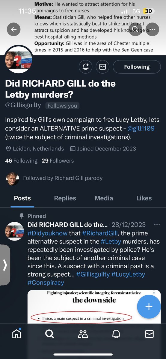 LizCarr2001's tweet photo. @CallumHarr10720 @gill1109 @DoddsMaz @gill11099 Don’t forget the 30 people who follow the account looking into whether @gill1109 actually did the murders! #LucyLetby #RichardGill #Guilty #Gillisguilty #freak #criminalrecord #nazi #nazisympathiser #putin #russia #reform #reformuk https://t.co/KRk54QTCXQ