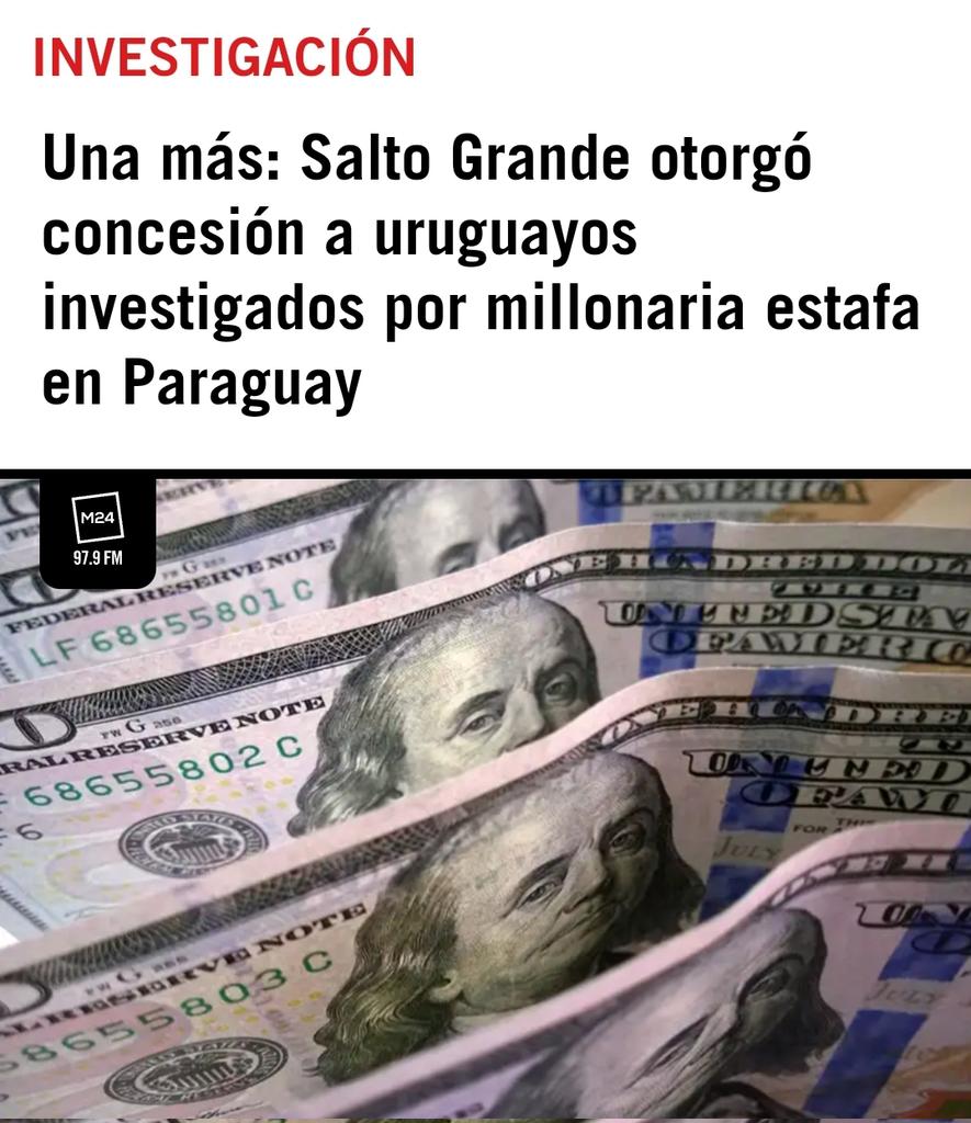 AndresLimaFA's tweet photo. Una perla más para el prontuario de Salto Grande: la gente de @alvarodelgadouy con @carlosalbisu como responsable le concedió obra a empresarios investigados por millonaria estafa en Paraguay. ¡Y uno quiere ser presidente y el otro Intendente de Salto! https://t.co/3xJb92NkZu