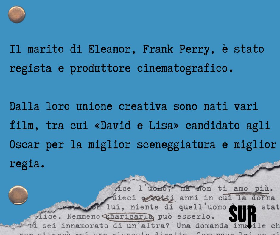 edizioniSUR's tweet photo. 📝Ecco a voi tre cose da sapere su Eleanor Perry!

Il suo romanzo «Pagine azzurre», con traduzione di Marco Rossari, arriva in libreria il 21 febbraio!

#comingSUR https://t.co/Hly5ncMjHj