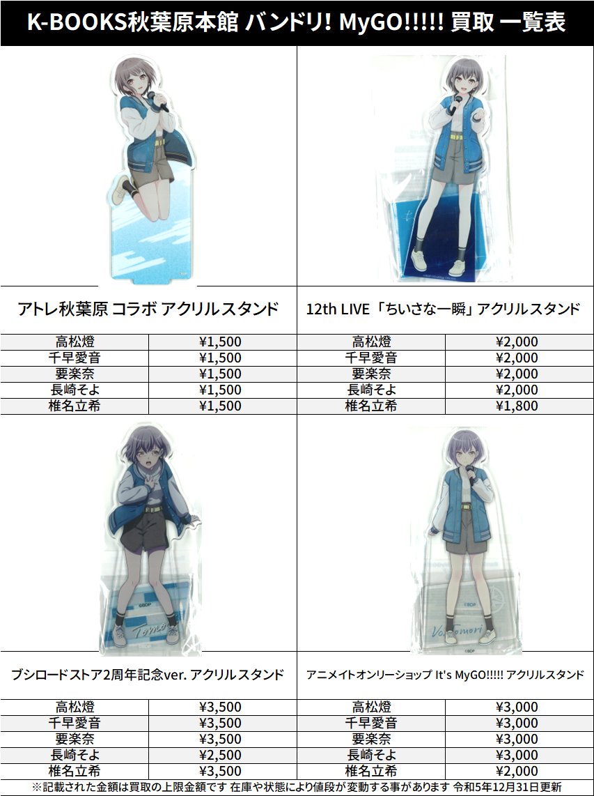 バンドリ MyGO アニメイトオンリーショップ アクリルスタンド 高松燈