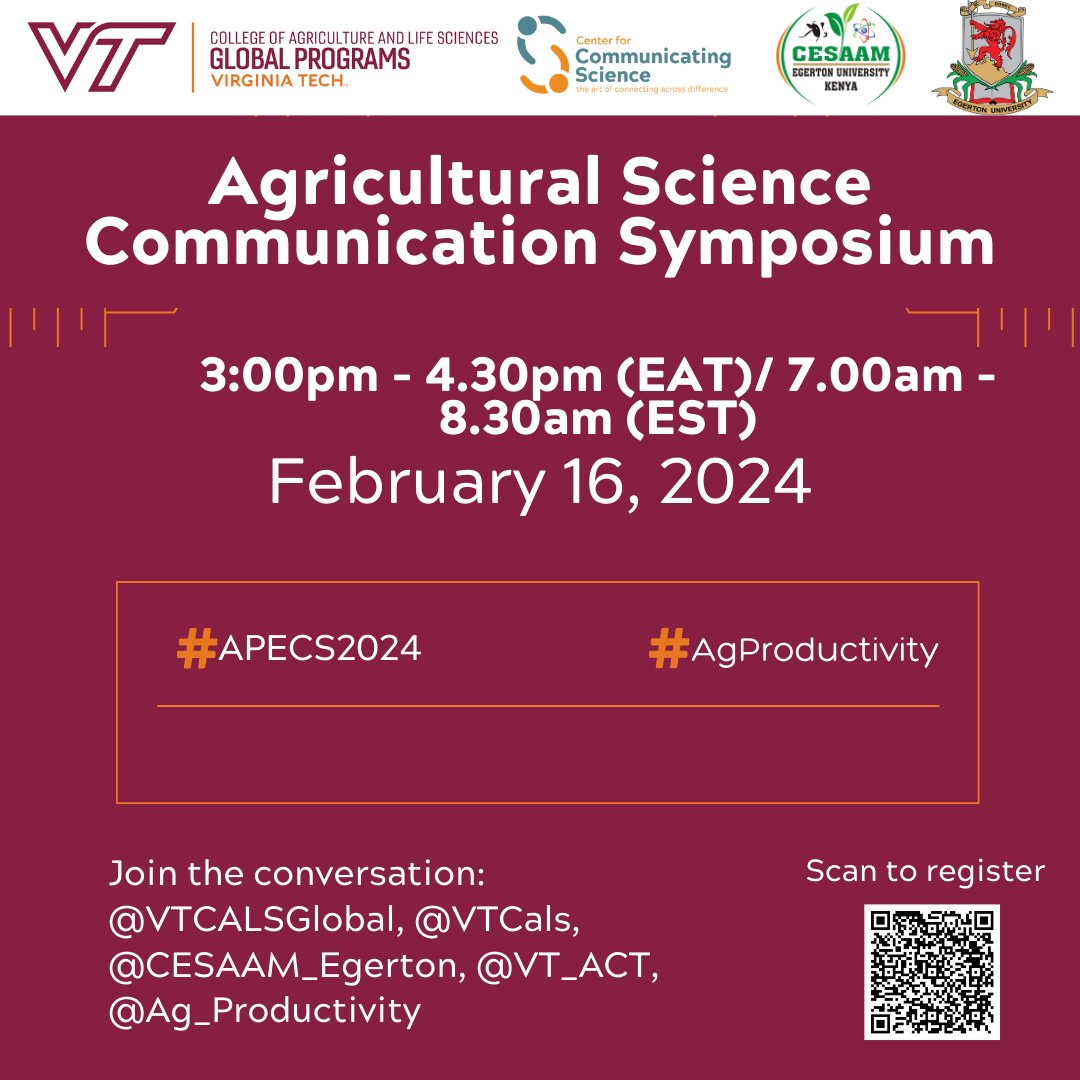 We invite you all to join us for the Agricultural Productivity Enhancement and Communicating Science (APECS) project launch in partnership with @CESAAM_EGERTON. The #APECS2024 is a response to the need to build researchers' capacity to communicate their science and inform policy.