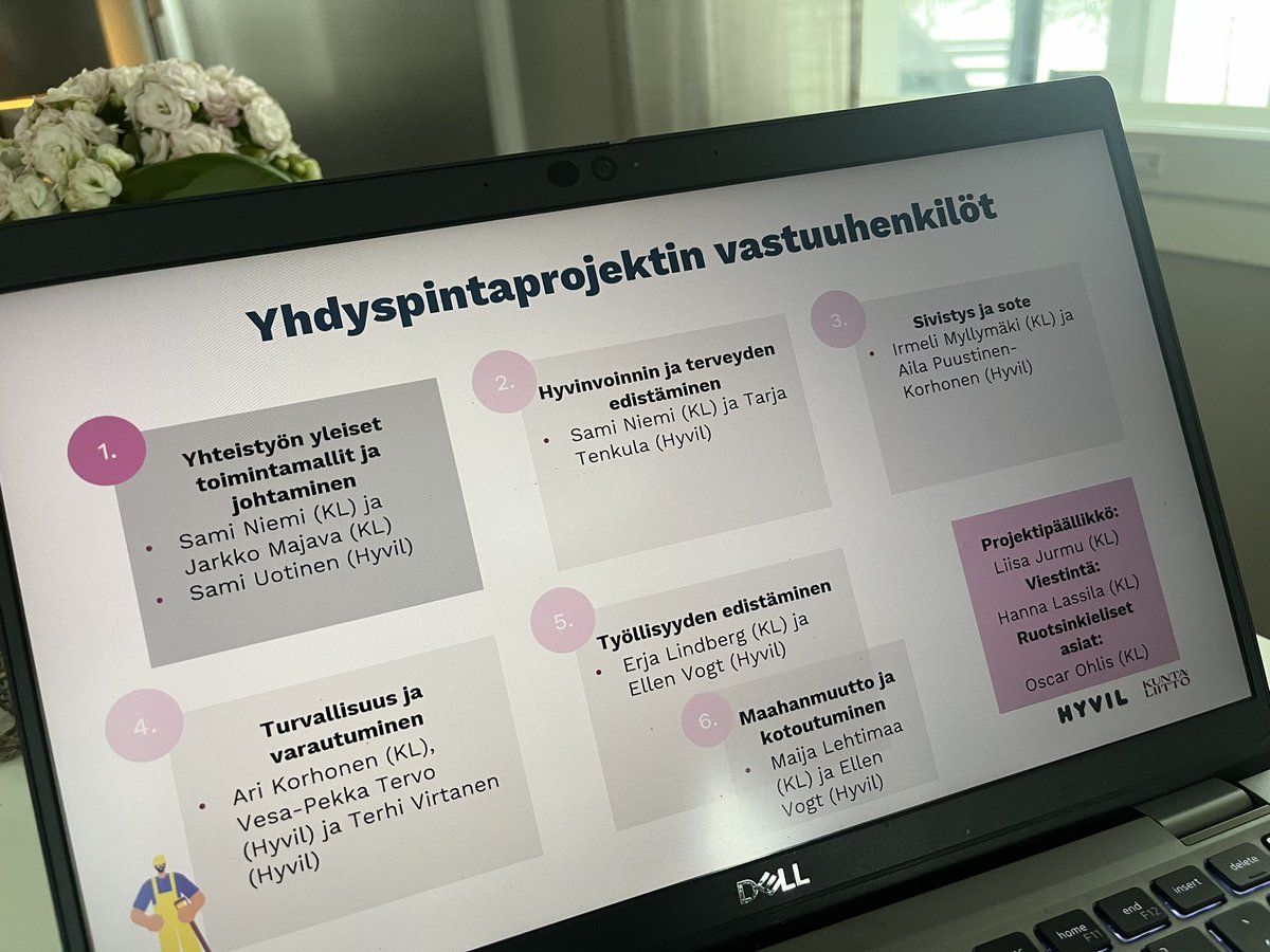 LiisaJurmu's tweet photo. Mun työyhteisö koolla🤗 @Kuntaliitto &amp; @HyvilOy henkilöstön yhdyspintaprojektin kick off-tilaisuus menossa👩‍💻

Projektissa on mukana paljon meidän 💎asiantuntijoita, jotta osaamme olla tukena moninaisissa kysymyksissä⁉️ Alla teemaryhmien vetäjät,saa olla yhteydessä! #yhdyspinnat https://t.co/0Sy8TXYP0Q