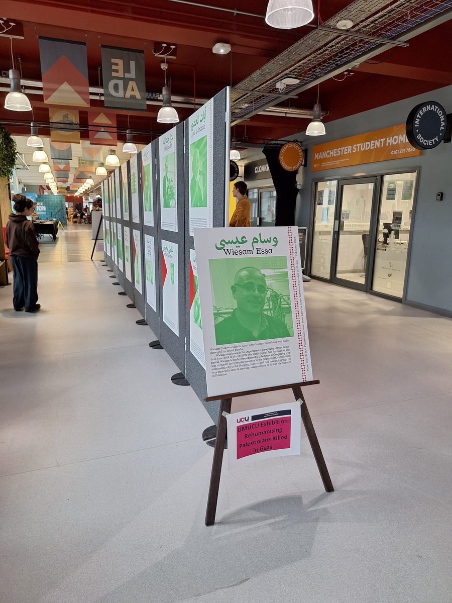 The rehumanising Palestinians Killed in Gaza exhibition opened this morning at @ManchesterSU. Please do consider coming! Friday 16 Feb: 10:00-18:00 Saturday 17 Feb: 10:00-18:00 Sunday 18 Feb: 12:00-18:00