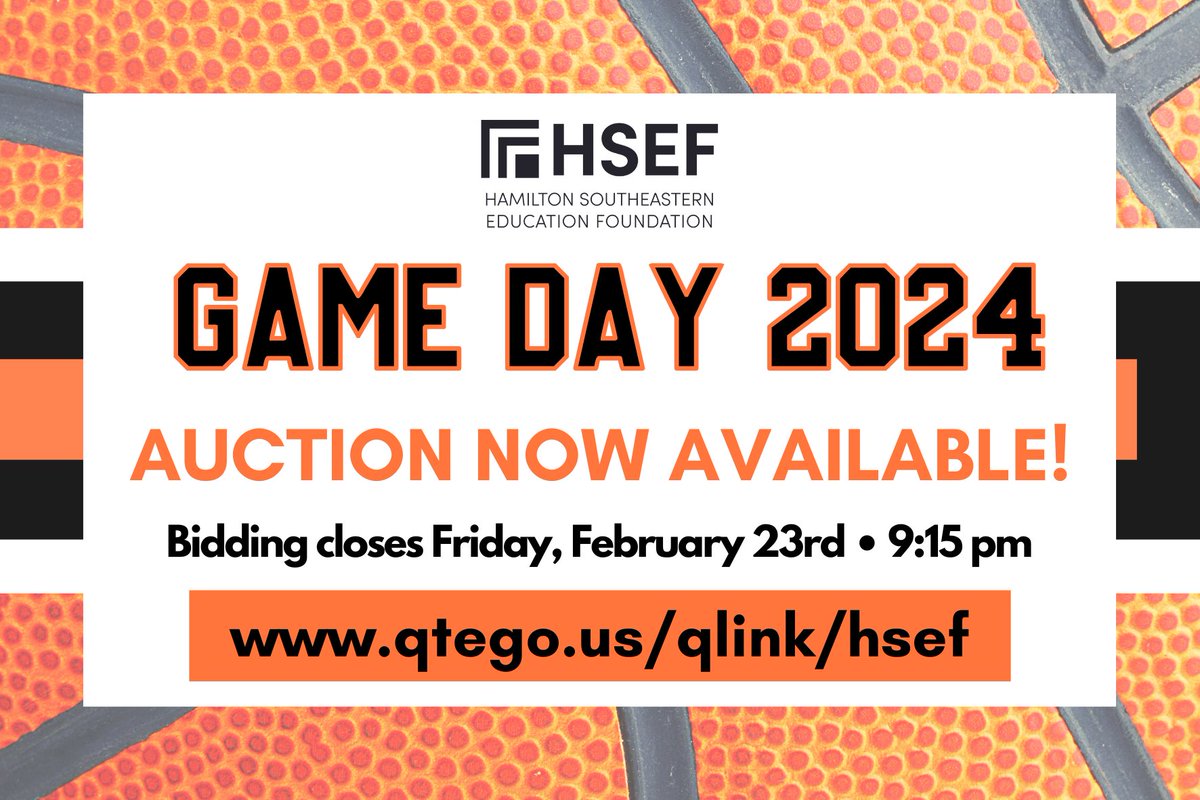 Let the bidding begin - the Game Day 2024 auction is now OPEN!

The auction features some incredible baskets from all 22 PTOs and local businesses throughout the area.

Bidding closes at 9:15 pm on February 23rd!

qtego.us/qlink/HSEF