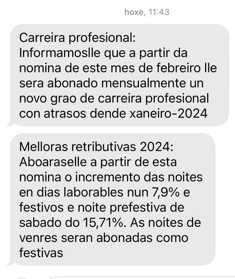 ‼️ O Sergas informa de ‘melloras retributivas’ a dous días de votar. Via SMS masivos desde o seu número de difusión.

Son unha mafia.
