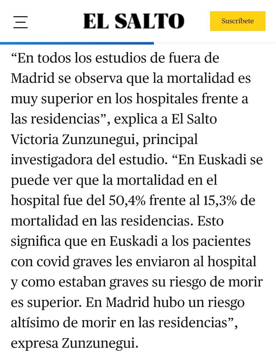 Aquí se puede ver el efecto de no trasladar a los ancianos de Madrid de las residencias a los hospitales, más fallecidos en residencias y menos fallecidos en hospitales.
