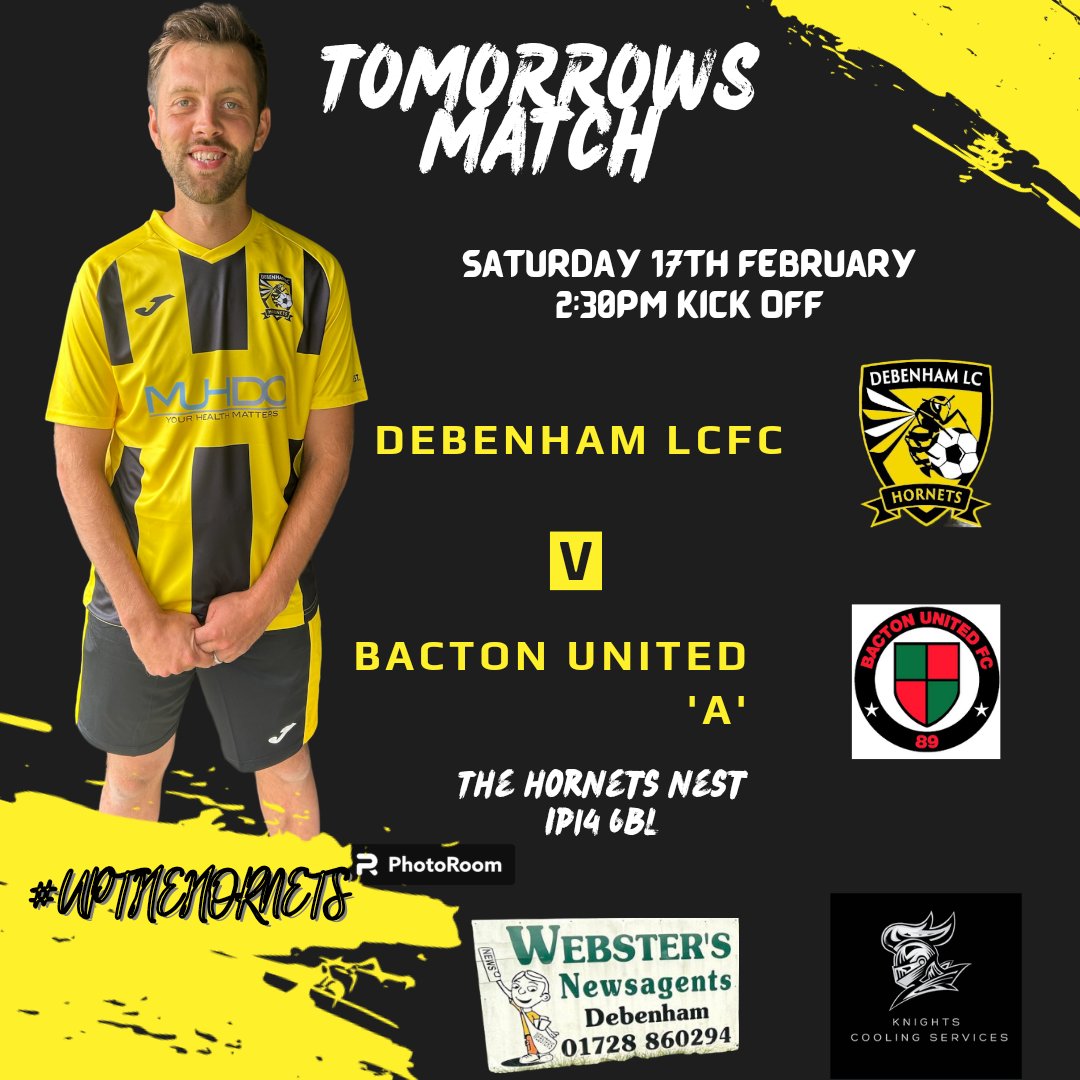 DebenhamLCFC's tweet photo. ⚽🐝⚽ Tomorrows Games ⚽🐝⚽

The first team travel to @WickhamMarketFC  to try and secure another 3 points.

The reserves welcome @BactonUnited89  A's to the hornets nest in hope of keeping the top spot in Div 5.

#UpTheHornets https://t.co/byIuimZ77o
