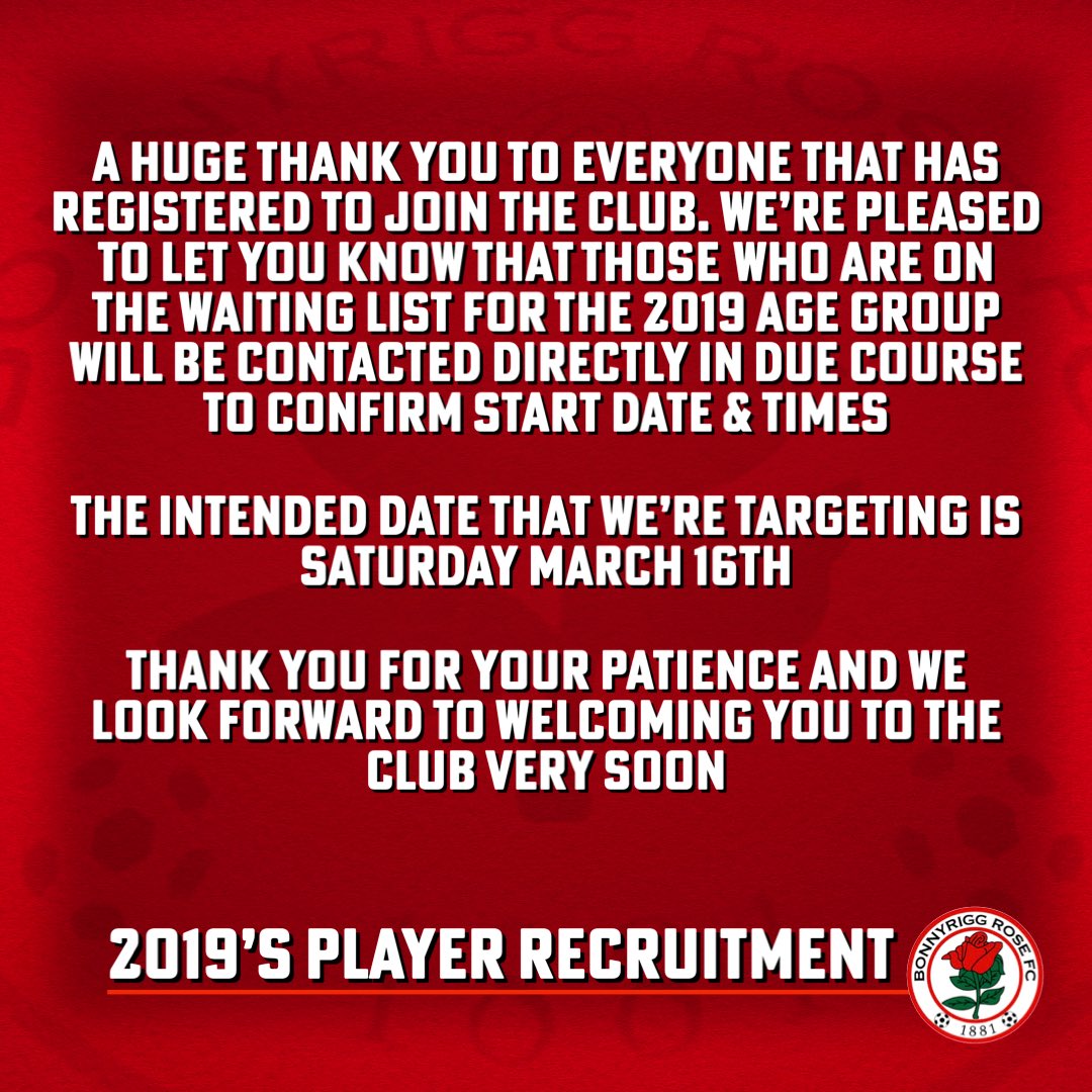 BonnyriggCFC's tweet image. 2019s Player Recruitment Update 🌹