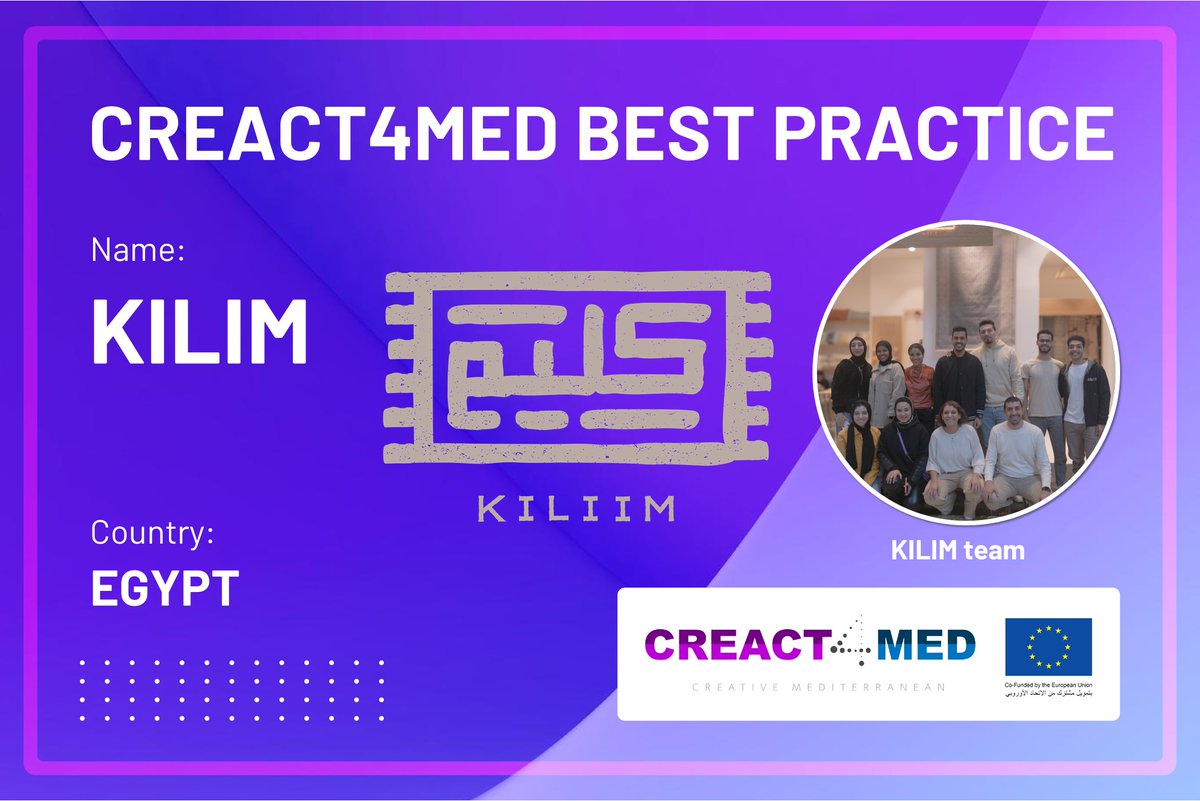 creact4med's tweet photo. Happy Friday #CREACT4MED Community! Here are some more #BestPractices to roll you into the weekend...
🔹@CFW_opencalls 🇹🇳
🔹#menartfair 🇫🇷
🔹@sawafordaid 🇱🇧
🔹#KILIM 🇪🇬
If you want to connect with them, head to the #Creact4med engagement platform and start a conversation! https://t.co/vSMKGYleDH