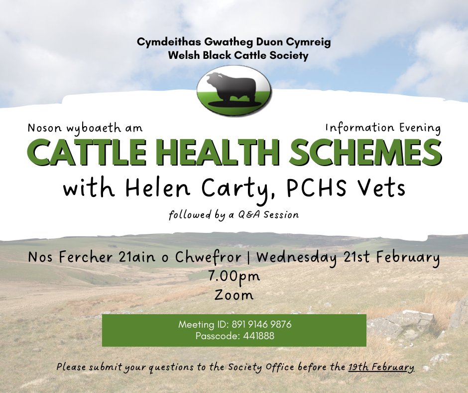 📷The Society are arranging an information evening on Cattle Health Schemes next week on Zoom! 📷Mae'r Gymdeithas yn trefnu noson wybodaeth am Cattle Health Schemes wythnos nesaf ar Zoom!