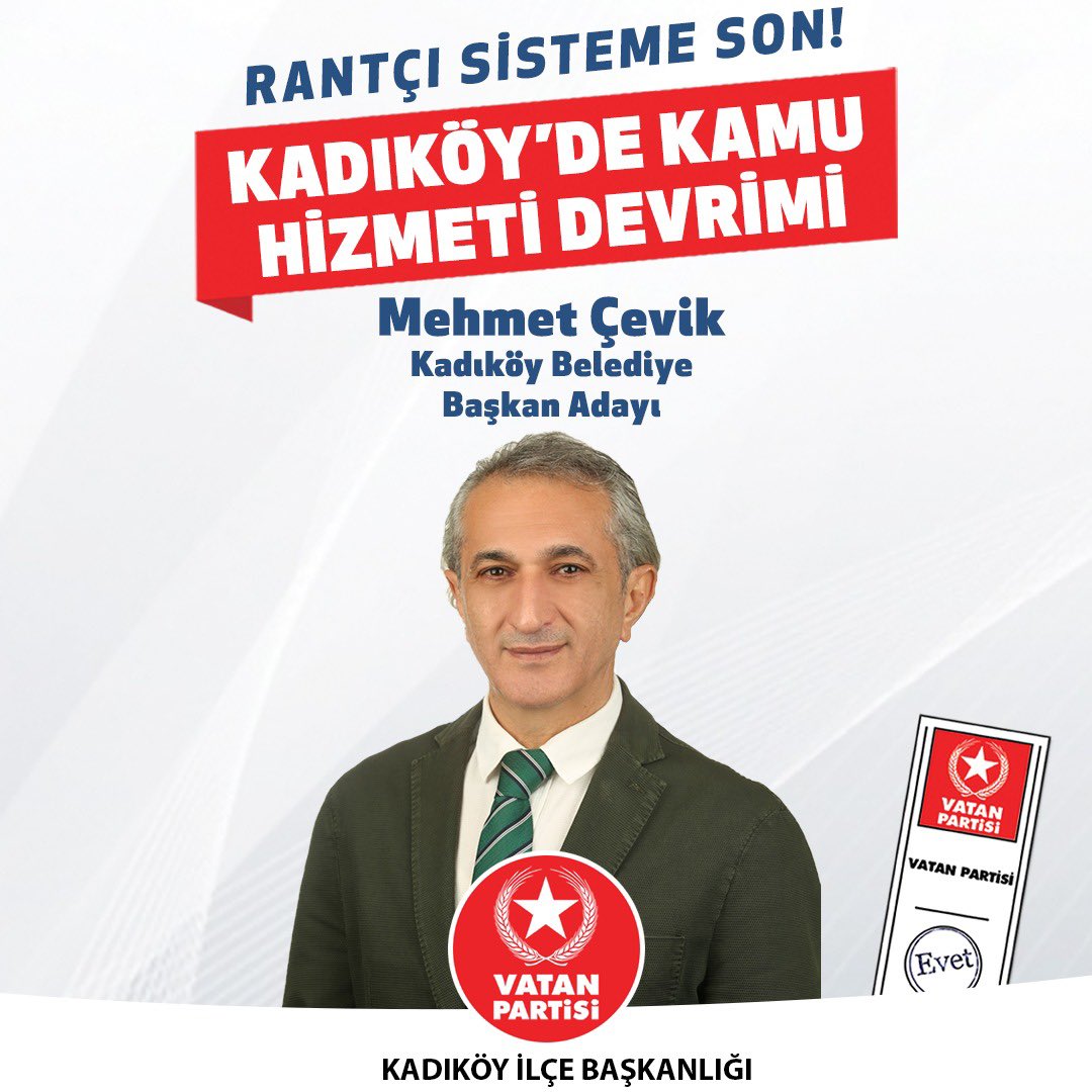 Sistem partileri halka hizmette değil; yalanda, yağmada yarışıyor.
İhale mafyalarına kaynak akıtmaya, torpile, israfa son!

Kaynaklarını halka hizmette kullanan bir belediye için; köklü, devrimci, bilimsel çözümlerimizle hazırız, oylar Vatan Partisi’ne! Oylar Mehmet Çevik’e 🇹🇷