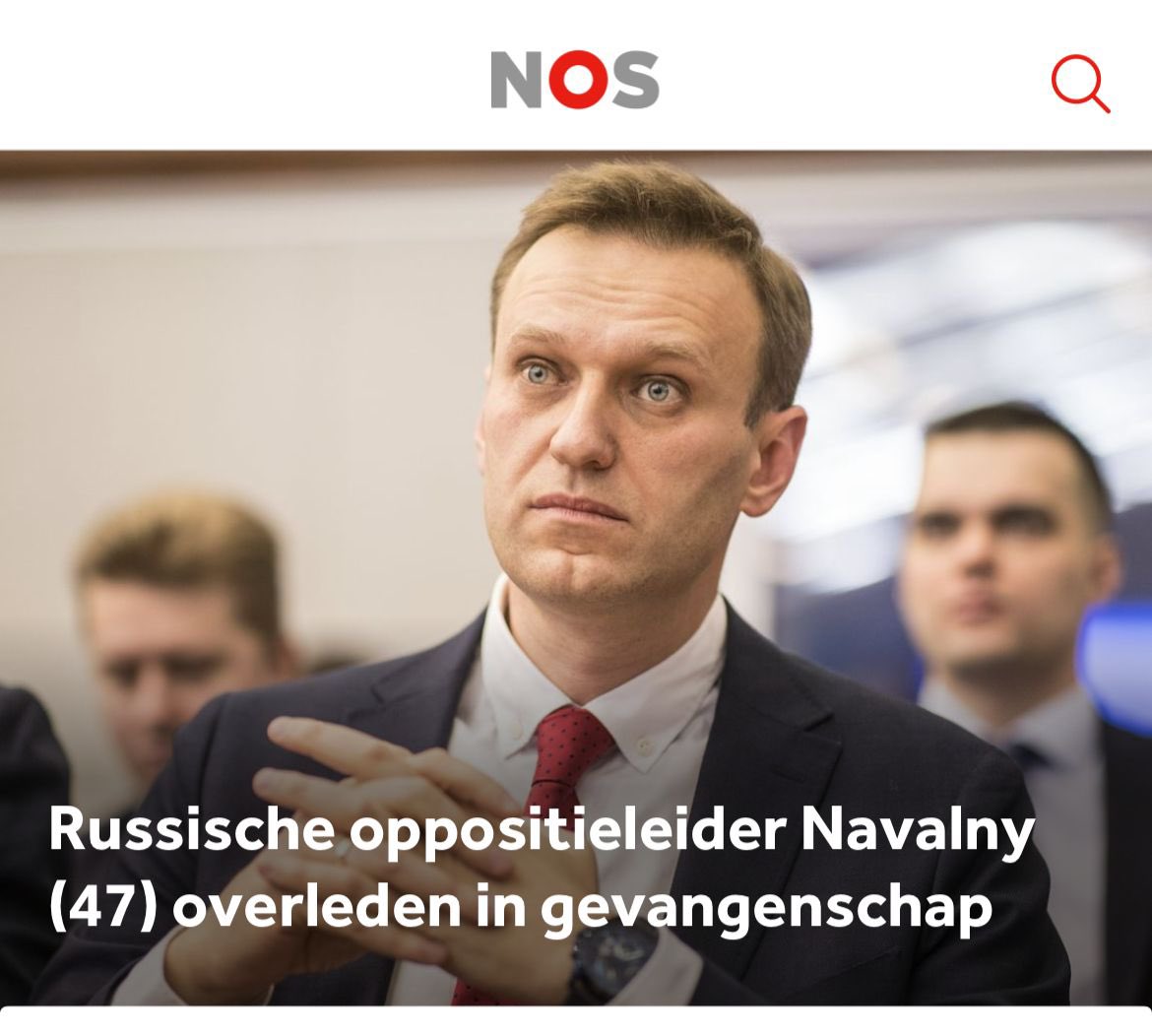Wat een stomp in de maag. Deze ongekend dappere man staat voor alles waar Poetin bang voor is: waarheid, moed, vrijheidszin. Daarom heeft zijn moorddadige regime Aleksej Navalny omgebracht. 

Onze opdracht is helder. Rusland moet de oorlog verliezen.