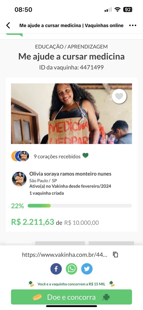 Sei q mais pessoas já divulgaram aqui, mas vou divulgar também pq é importante 
Essa moça é a Olívia, recentemente ela passou em medicina em uma faculdade pública do Piauí, mas atualmente ela não tem condições de se mudar pois atualmente mora em SP com o marido e ambos estão