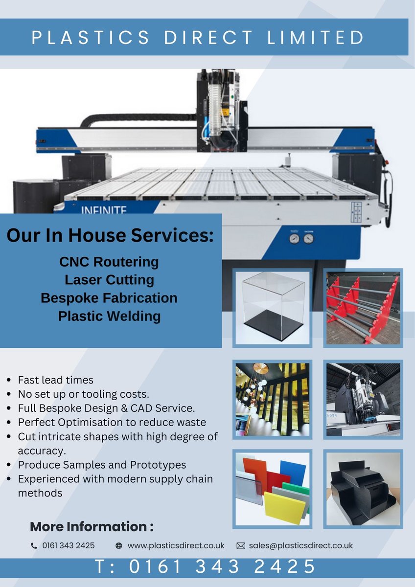 PlasticsDirect's tweet image. @PlasticsDirect we offer a wide range of in house services from CNC Routering, Laster Cutting and Bespoke Fabrication