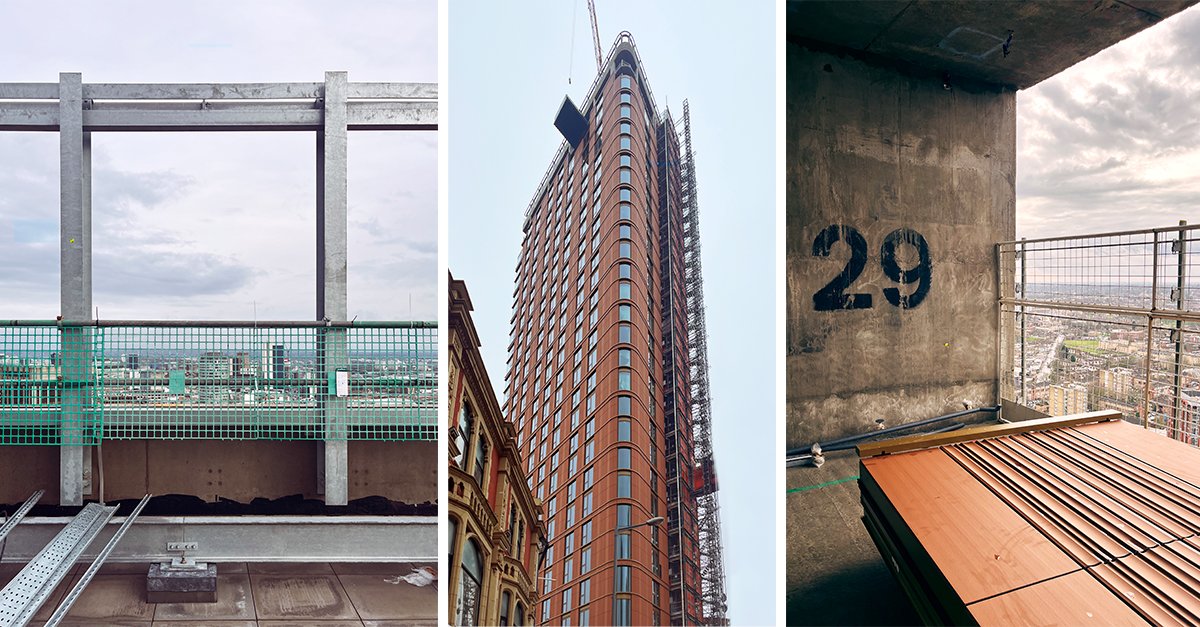 We're on-site at the under-construction 30-storey South Central Apartment Tower in Birmingham, witnessing the finishing touches as the terracotta cladding nears completion. 

Our team at GNA are looking forward to installation of the building’s crown in a few weeks! 

#architects